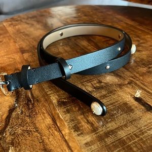 Kate Spade Black Leather & Pearl Belt | Size Large | 43”
